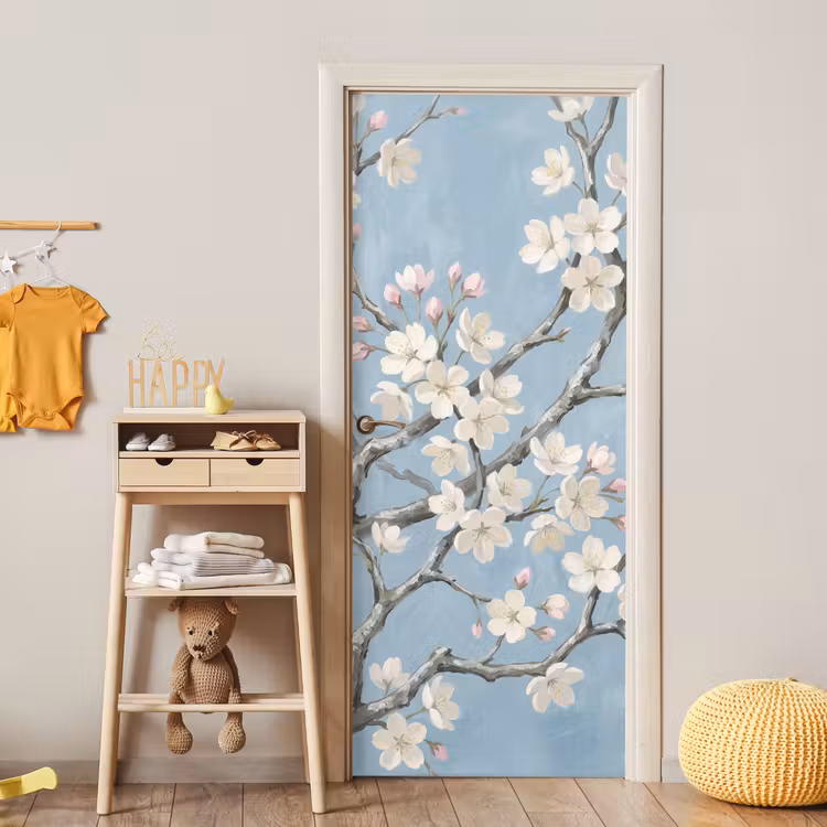 Takken - Kersenbloesem - Blauw deurposter klein -sfeer4