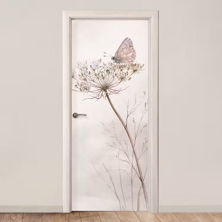 Vlinder - Bloem -Natuur - Beige deurposter klein -3d_beige