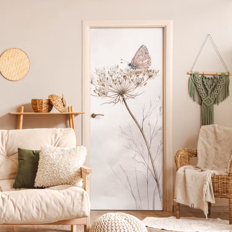 Vlinder - Bloem -Natuur - Beige deurposter klein -sfeer2