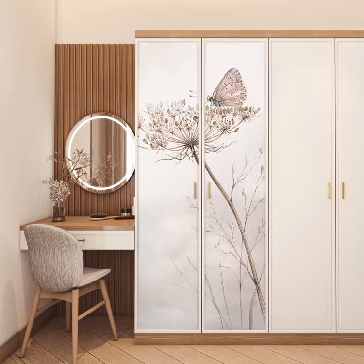 Vlinder - Bloem -Natuur - Beige deurposter klein -sfeer3