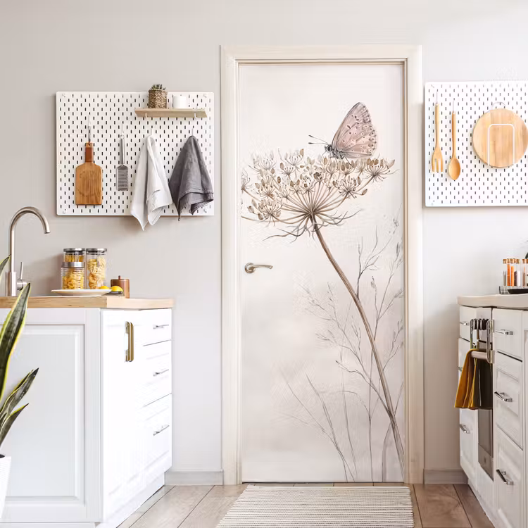 Vlinder - Bloem -Natuur - Beige deurposter klein -sfeer5