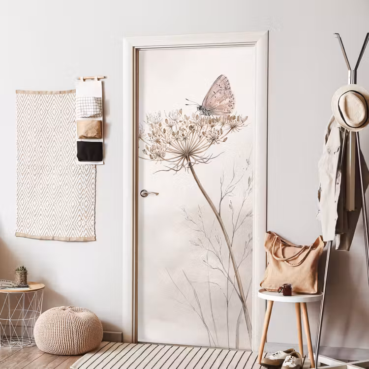 Vlinder - Bloem -Natuur - Beige deurposter klein -sfeer6