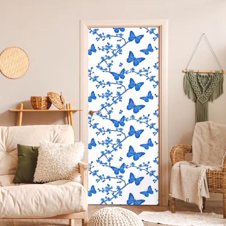 Vlinder - Bloemen - Blauw deurposter klein 289 -sfeer2