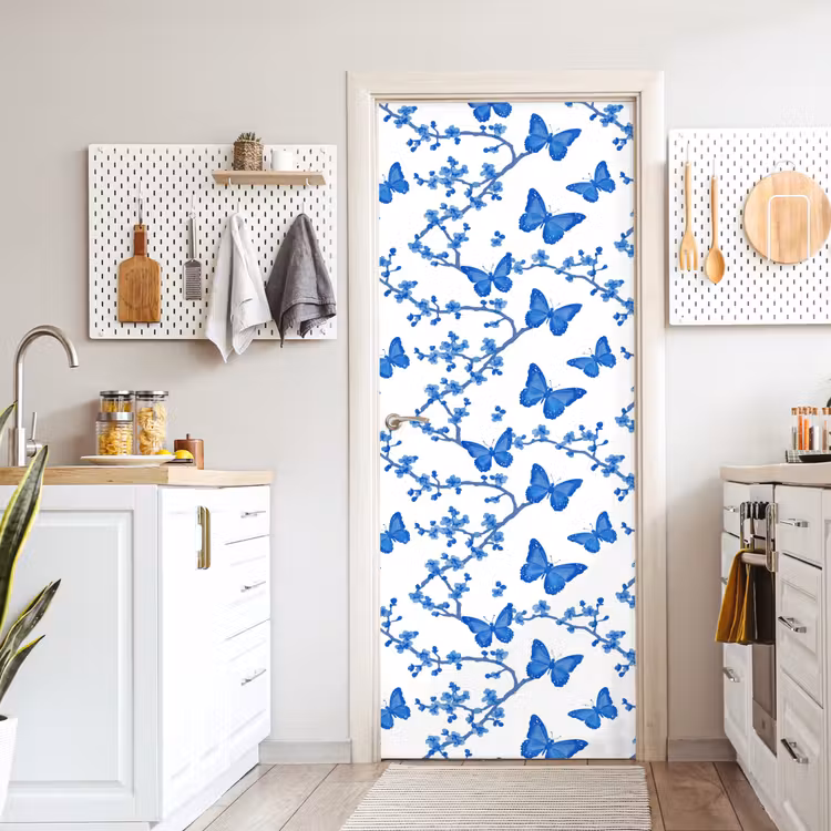 Vlinder - Bloemen - Blauw deurposter klein 289 -sfeer5