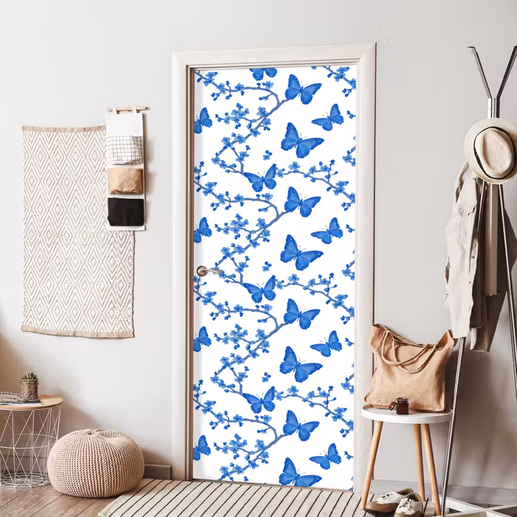 Vlinder - Bloemen - Blauw deurposter klein 289 -sfeer6