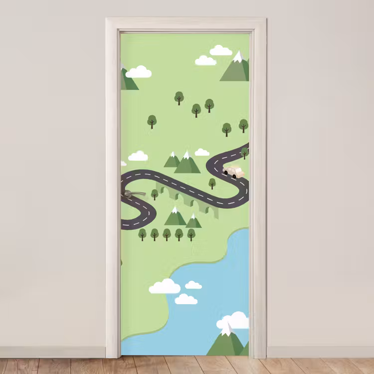 Auto - Bergweg - Natuur - Illustratie deurposter klein -3d_beige