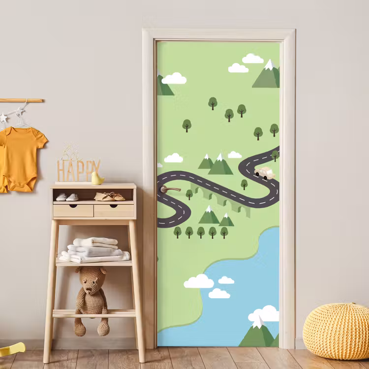 Auto - Bergweg - Natuur - Illustratie deurposter klein -sfeer4