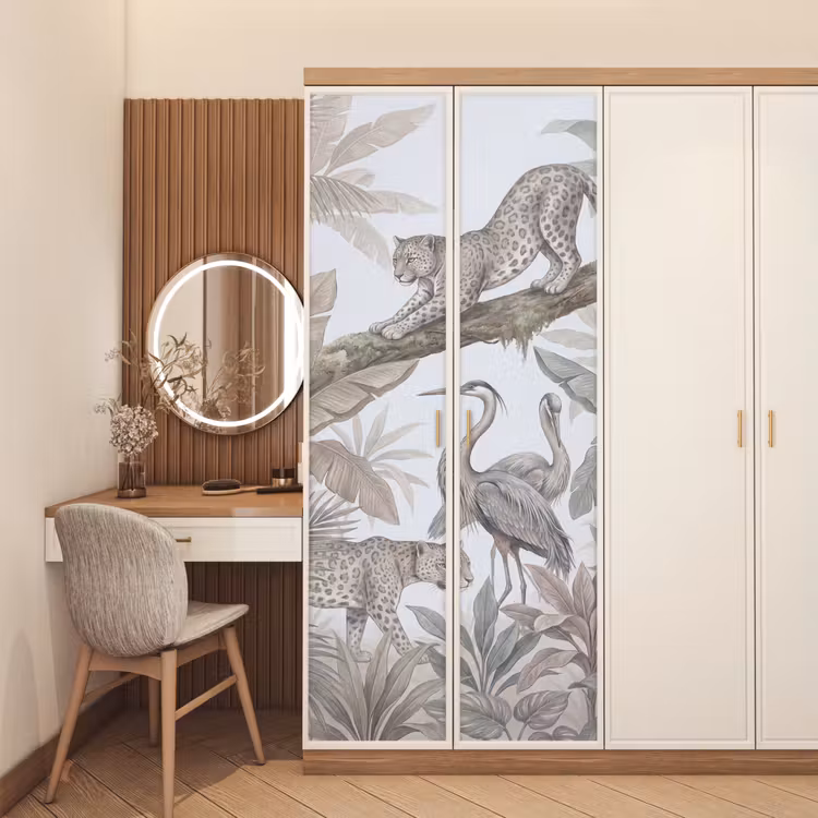 Kat - Vogel - Jungle - Illustratie - Dieren deurposter klein -sfeer3
