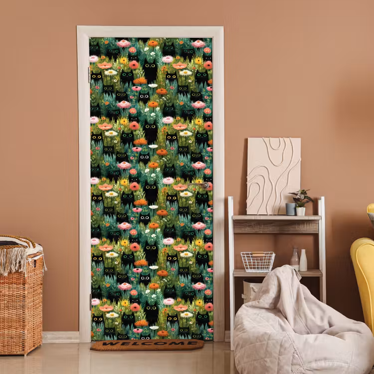 Katten - Bloemen - Kleurrijk deurposter klein 289 -sfeer1