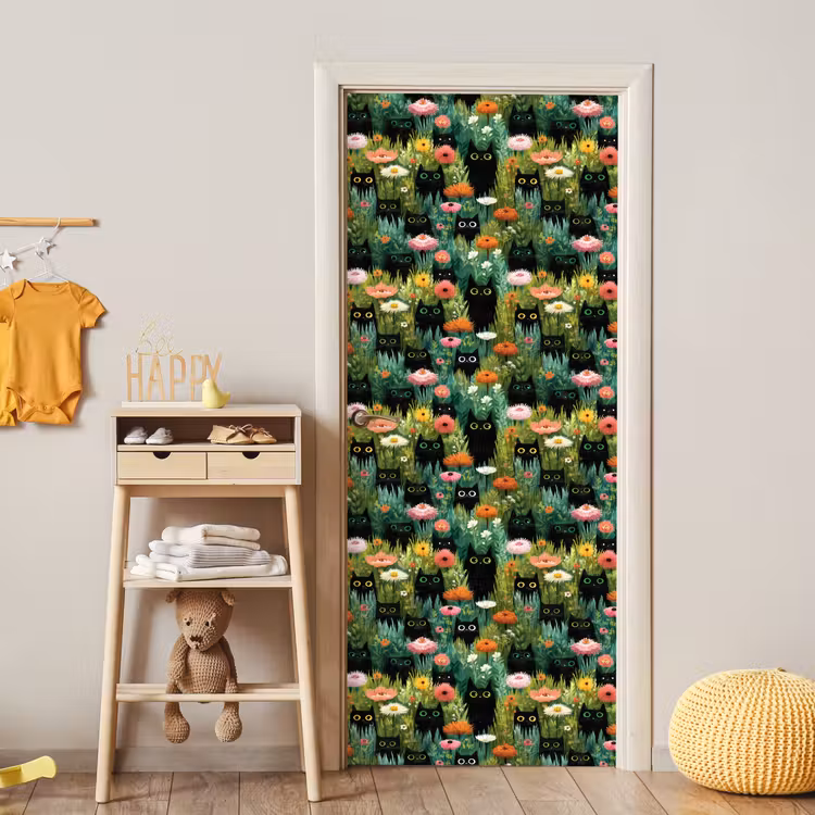 Katten - Bloemen - Kleurrijk deurposter klein 289 -sfeer4