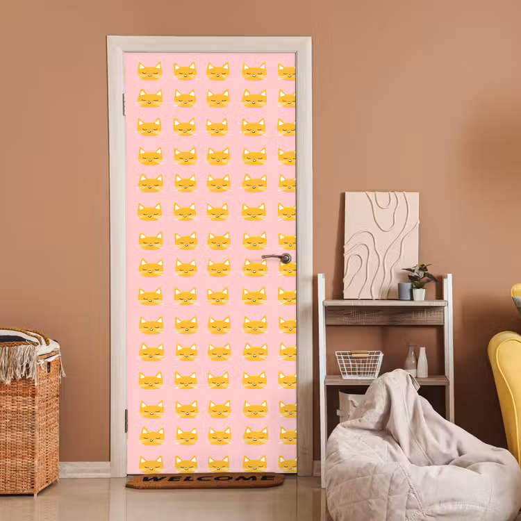 Katten - Patroon - Roze deurposter klein 289 -sfeer1