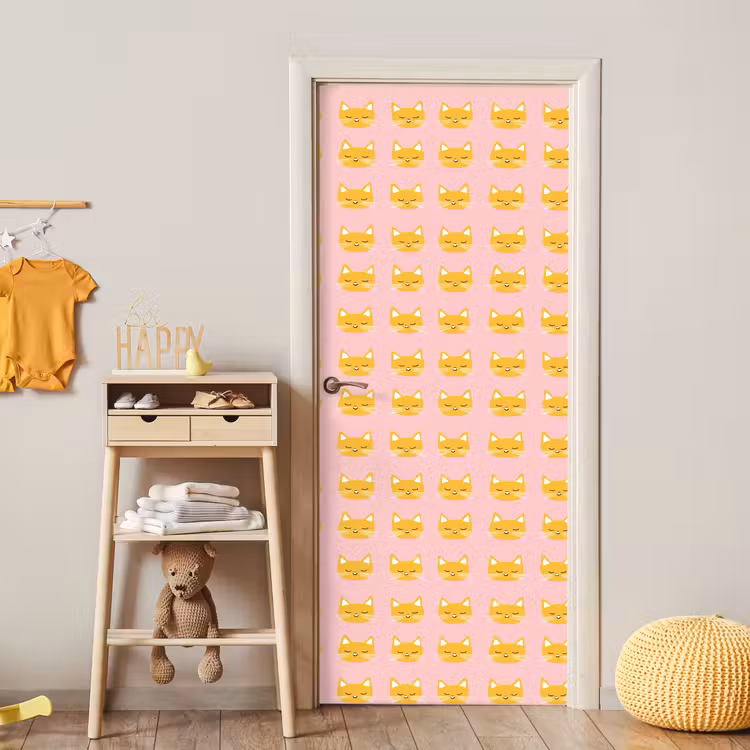 Katten - Patroon - Roze deurposter klein 289 -sfeer4