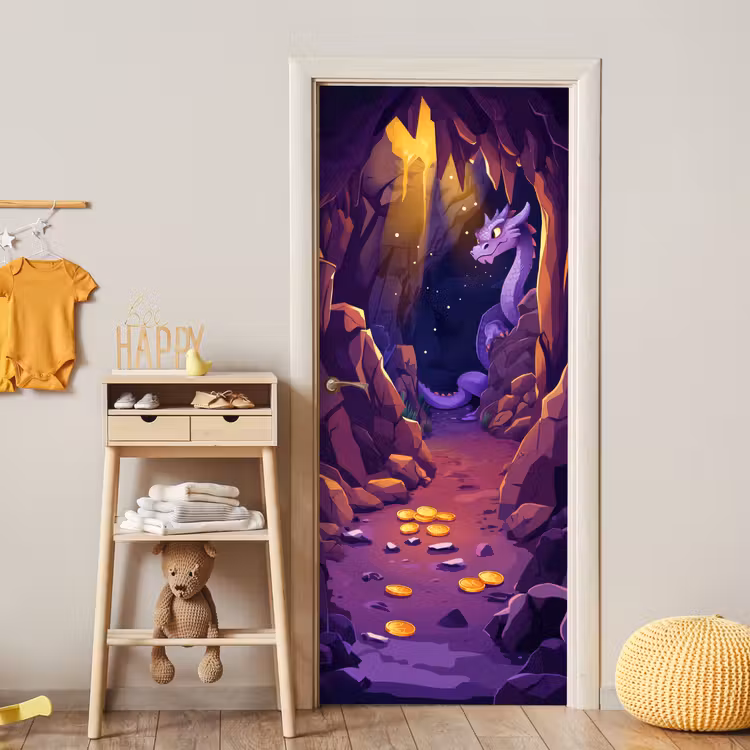 Grot - Draak - Fantasie - Paars deurposter klein -sfeer4