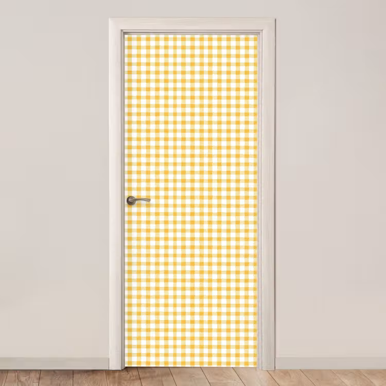 Ruit - Gingham - Klassiek - Geel en Wit deurposter klein 289 -3d_beige