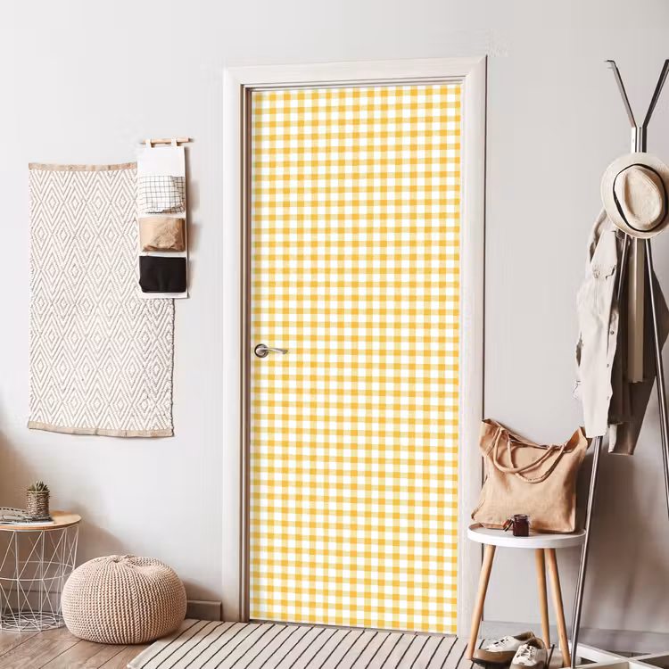 Ruit - Gingham - Klassiek - Geel en Wit deurposter klein 289 -sfeer6