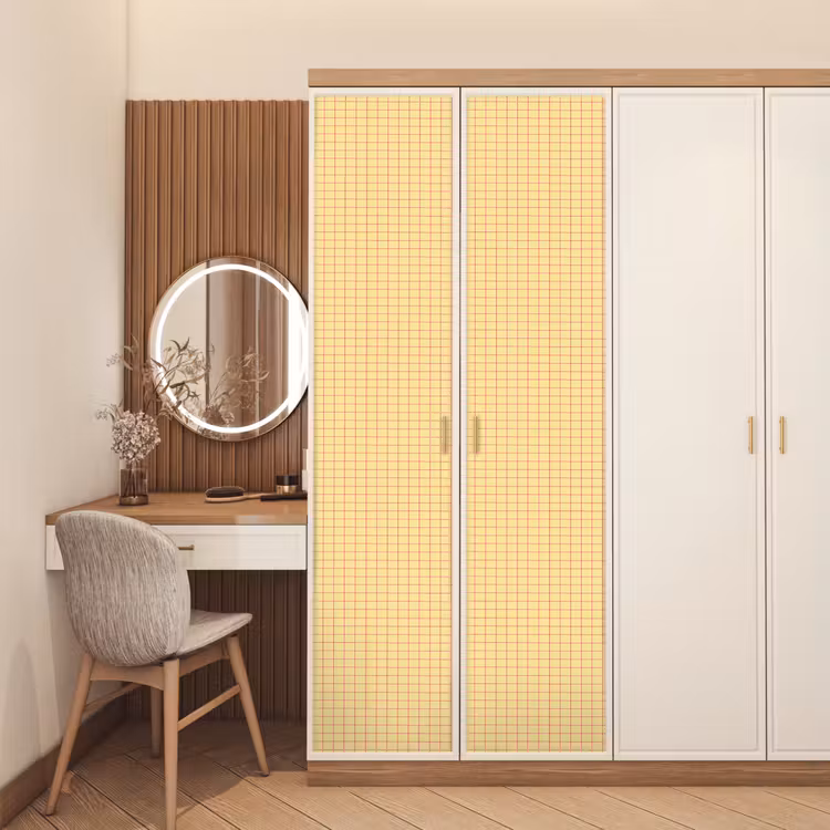 Ruitjes - Grid - Minimalistisch - Geel - Roze deurposter klein 289 -sfeer3