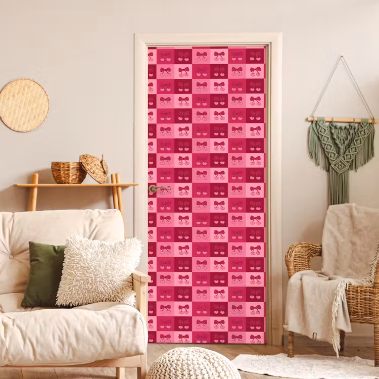Kersen - Strikjes - Speels - Roze - Bordeaux deurposter klein 289 -sfeer2