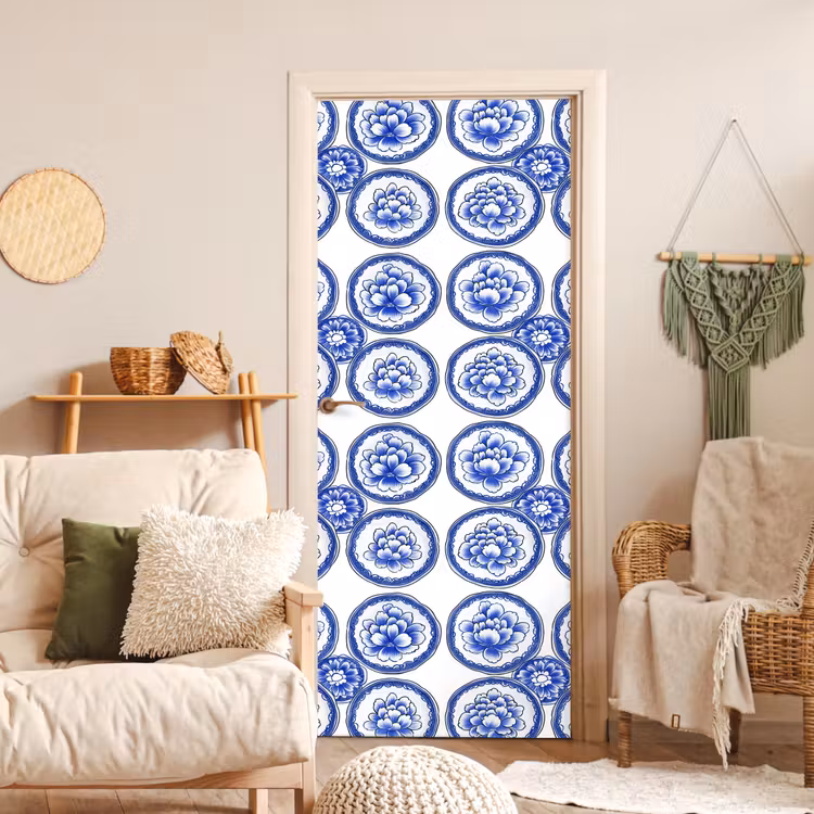Cirkels - Bloemen - Blauw deurposter klein 289 -sfeer2