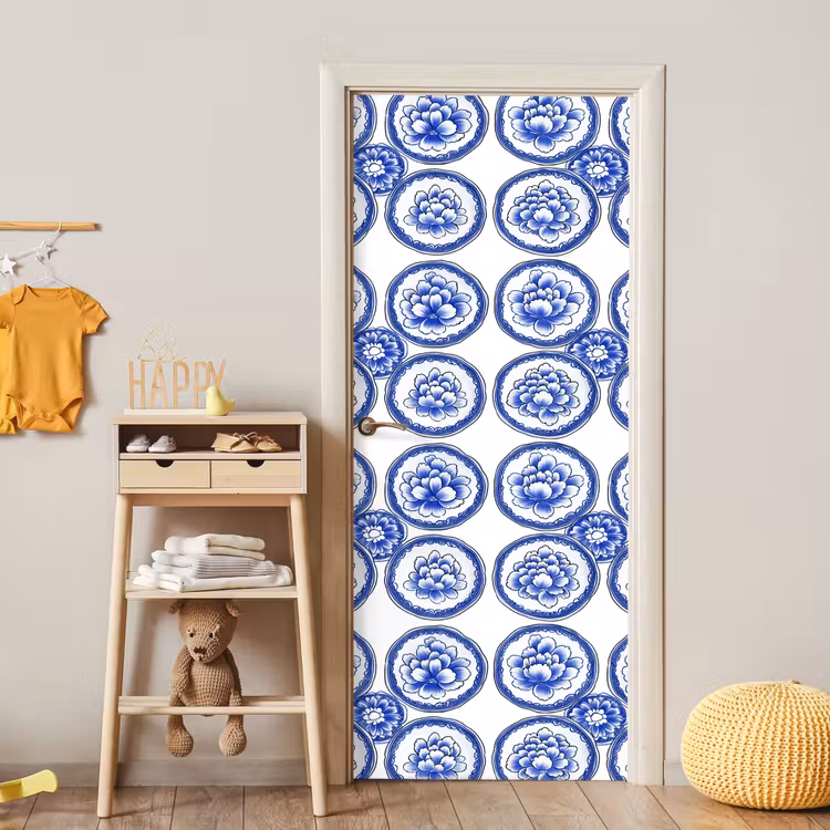 Cirkels - Bloemen - Blauw deurposter klein 289 -sfeer4