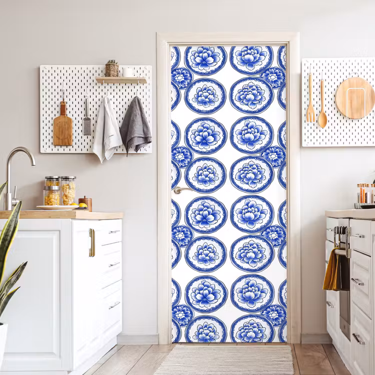 Cirkels - Bloemen - Blauw deurposter klein 289 -sfeer5