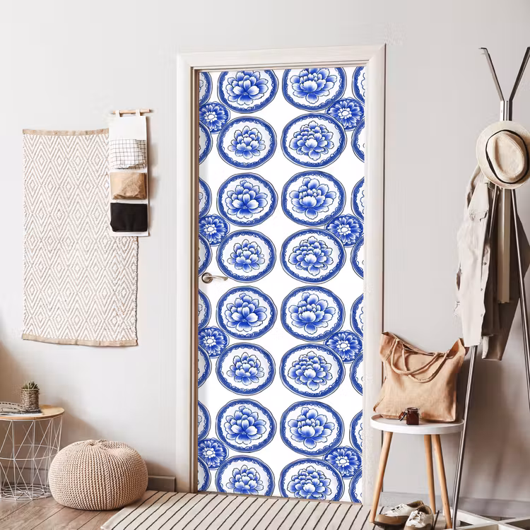 Cirkels - Bloemen - Blauw deurposter klein 289 -sfeer6