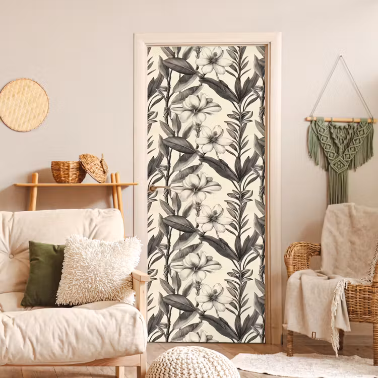 Klassiek - Botanisch - Zwart - Beige deurposter klein 289 -sfeer2