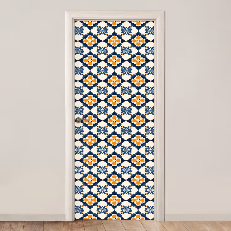 Klassiek - Geometrisch - Blauw deurposter klein 289 -3d_beige