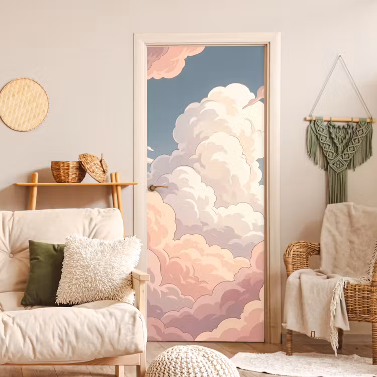 Wolken - Lucht - Natuur - Pastel - Roze deurposter klein -sfeer2