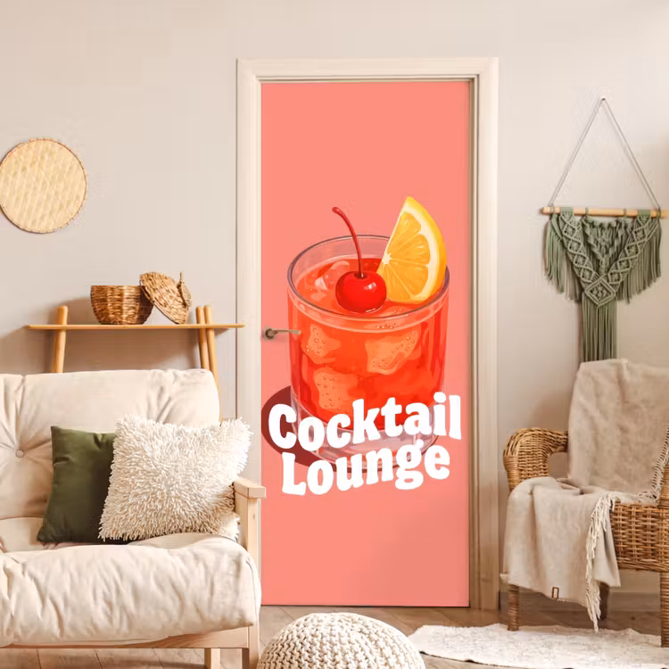 Cocktail Lounge - Glas - Koraal deurposter klein -sfeer2