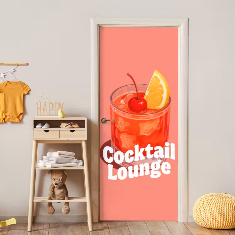 Cocktail Lounge - Glas - Koraal deurposter klein -sfeer4