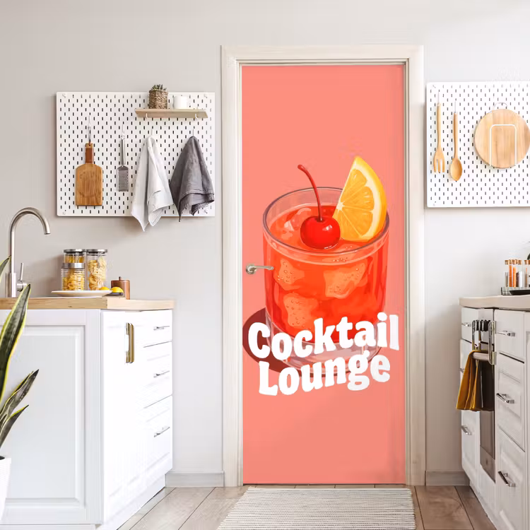 Cocktail Lounge - Glas - Koraal deurposter klein -sfeer5