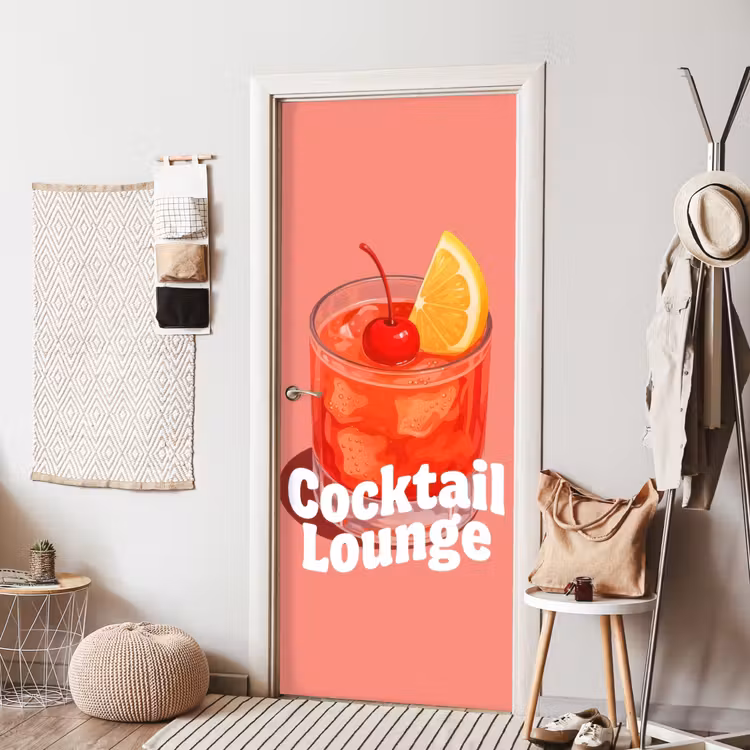 Cocktail Lounge - Glas - Koraal deurposter klein -sfeer6