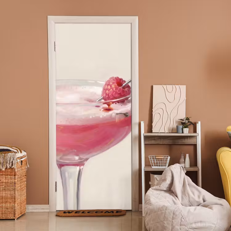 Cocktail - Framboos - Drank - Modern - Roze deurposter klein -sfeer1