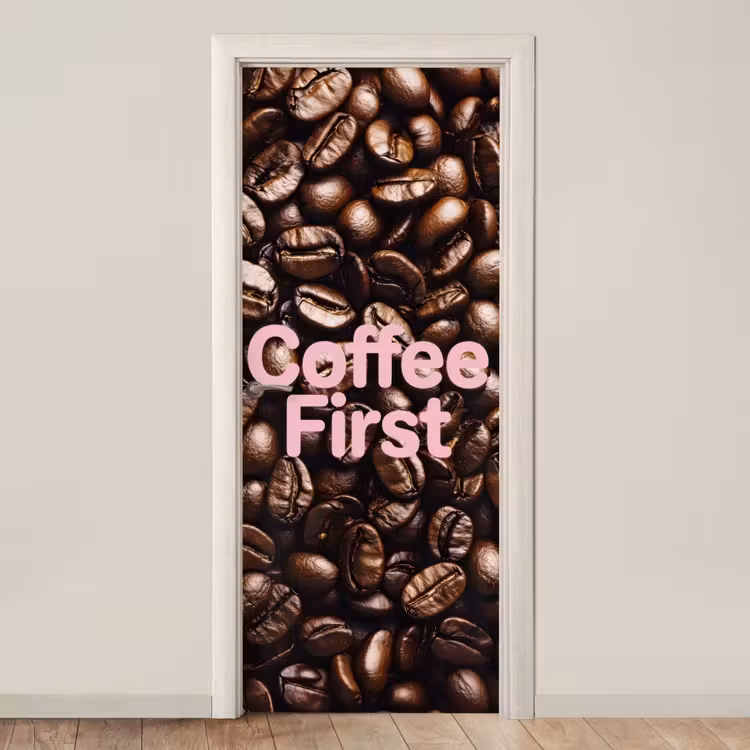 Coffee First - Koffiebonen - Roze deurposter klein -3d_beige