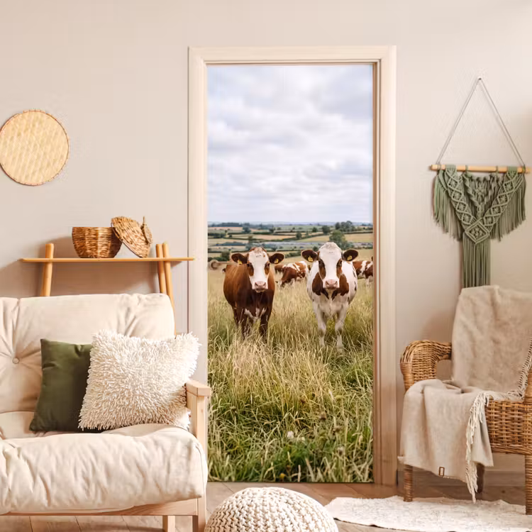 Koeien - Portret - Weide - Boerderij - Nieuwsgierig deurposter klein -sfeer2