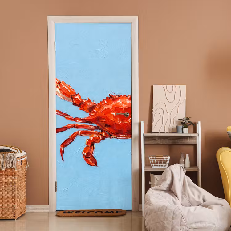 Krab - Zee - Dieren - Abstract - Rood deurposter klein -sfeer1