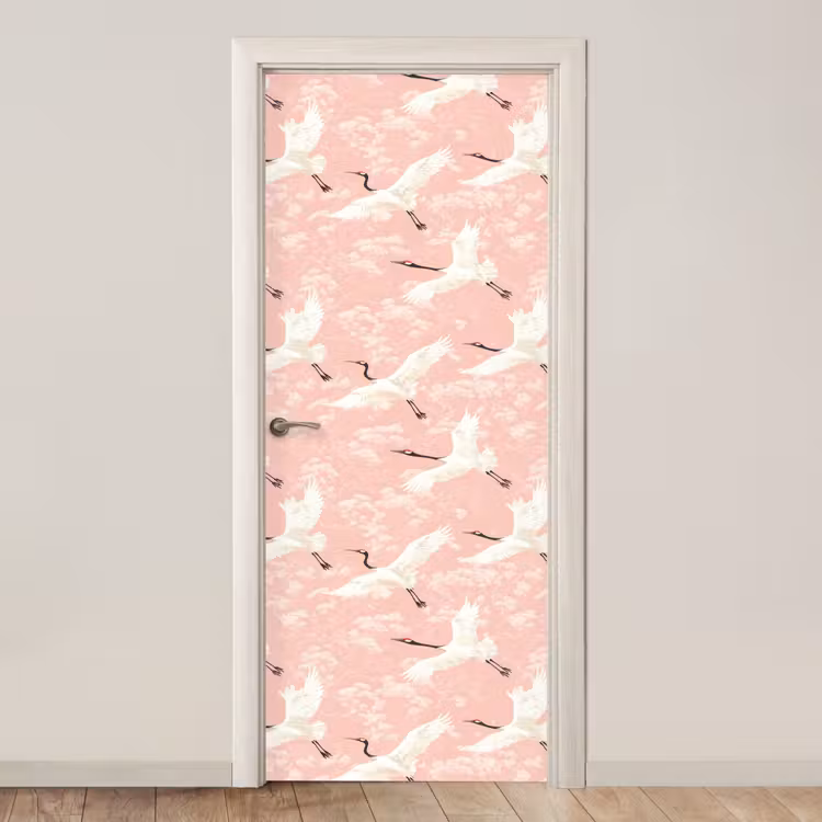 Kraanvogels - Bloesem - Roze deurposter klein 289 -3d_beige