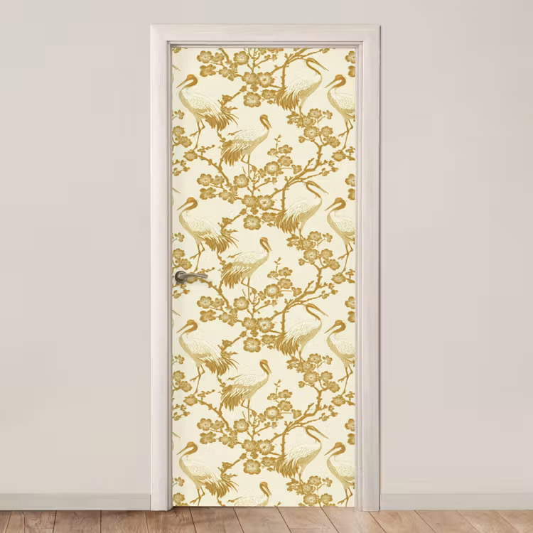 Kraanvogels - Kersenbloesem - Goud deurposter klein 289 -3d_beige