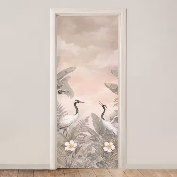 Kraanvogels - Natuur - Roze deurposter klein -3d_beige