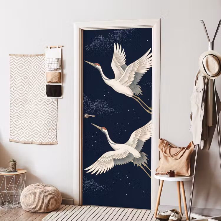 Kraanvogels - Nachthemel - Blauw deurposter klein -sfeer6