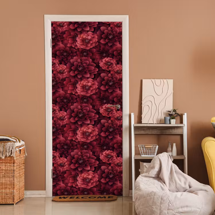 Dahlias - Bloemen - Rood deurposter klein 289 -sfeer1