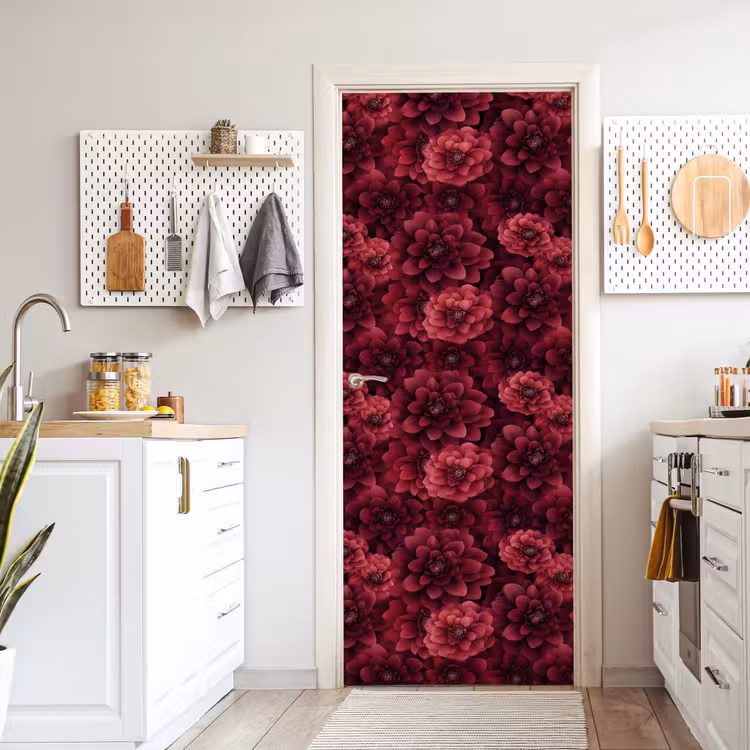 Dahlias - Bloemen - Rood deurposter klein 289 -sfeer5