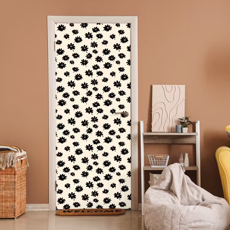 Madeliefjes - Grafisch - Zwart - Beige deurposter klein 289 -sfeer1