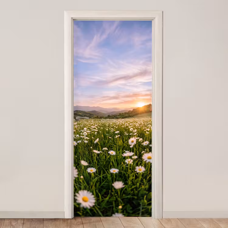 Madelief - Veld - Heuvels - Groen deurposter klein -3d_beige