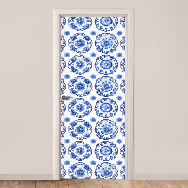 Sierborden - Bloemen - Blauw deurposter klein 289 -3d_beige
