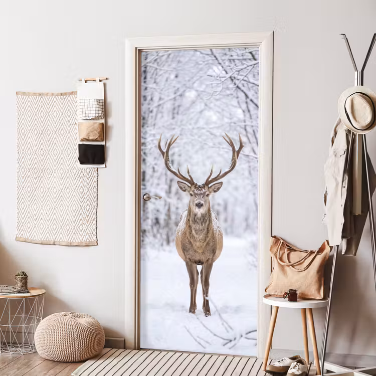 Hert - Winter - Bos - Natuur - Wit deurposter klein -sfeer6