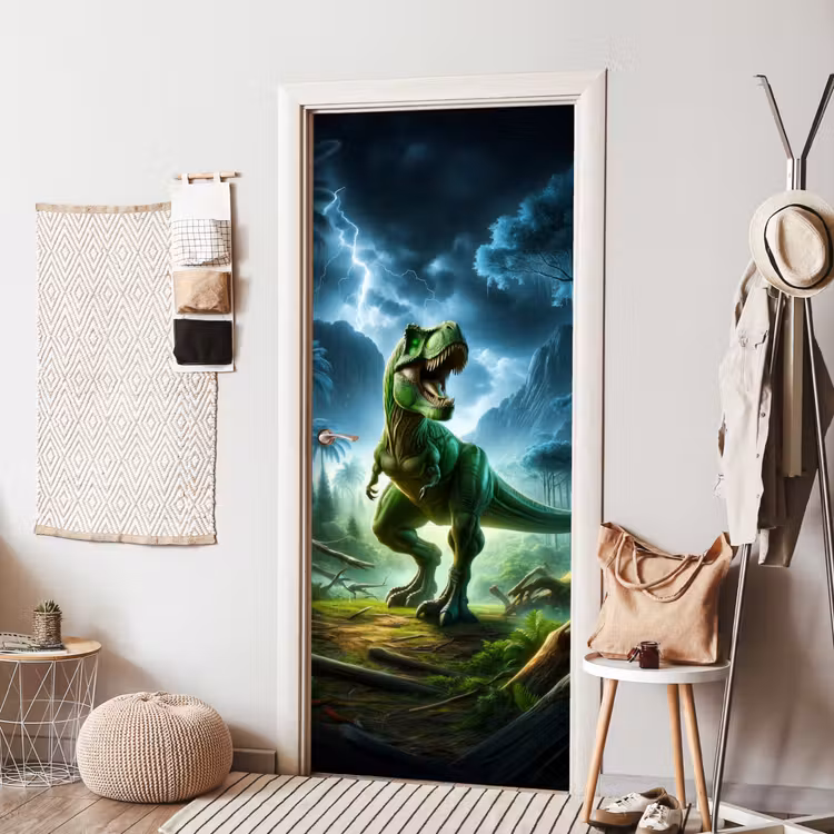 Dino - Jongens - Groen - Blauw - T-Rex deurposter klein -sfeer6