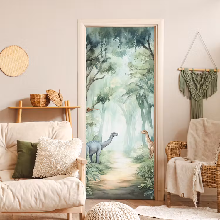 Dino - Jungle - Dinosaurus - Groen deurposter klein -sfeer2