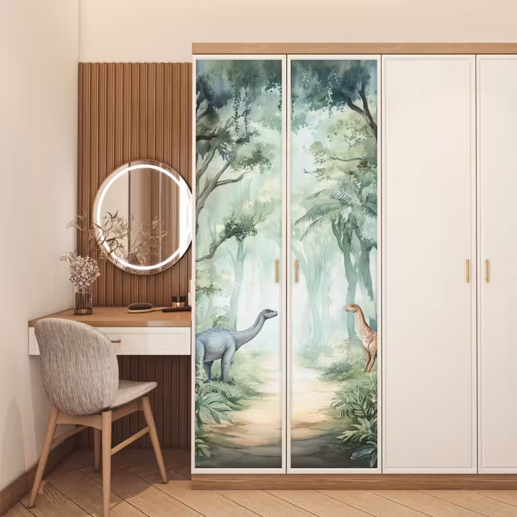 Dino - Jungle - Dinosaurus - Groen deurposter klein -sfeer3