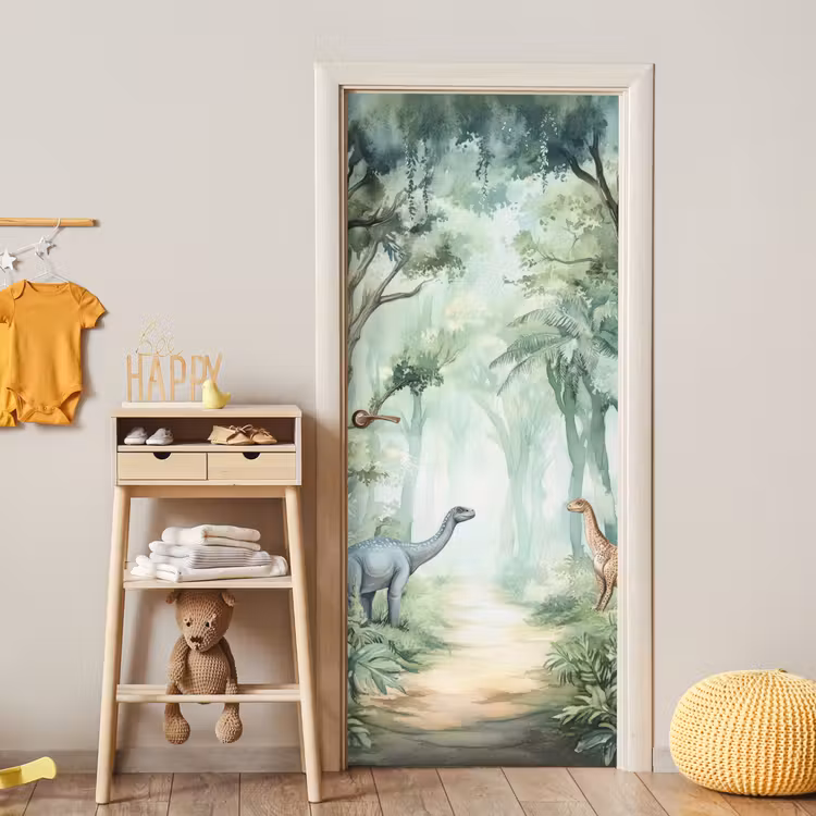 Dino - Jungle - Dinosaurus - Groen deurposter klein -sfeer4